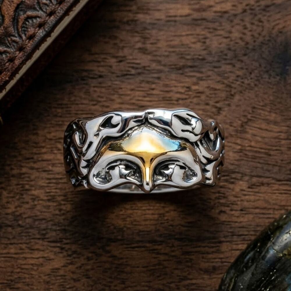 Vintage Style Jesus Head Flame Ring Men's Size 10 Goth Biker Streetwear Chunky